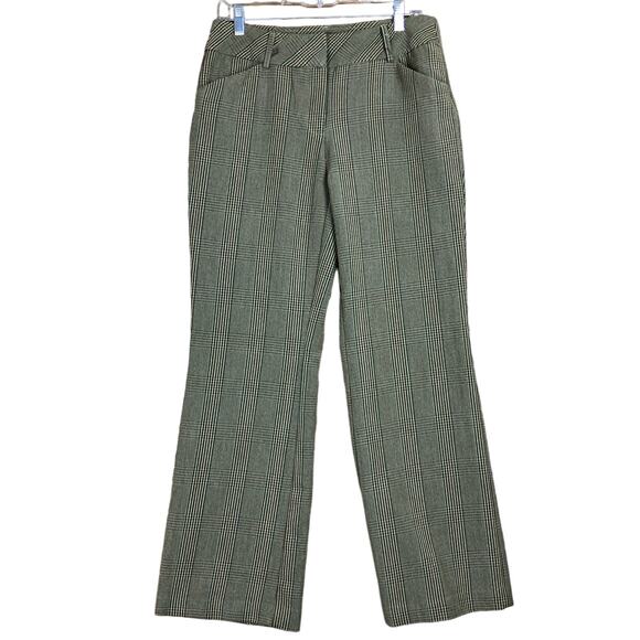 Roz & Ali Womens Pants Brown Green Checkered Plaid Workwear High Rise Stretch 8 - Picture 1 of 11